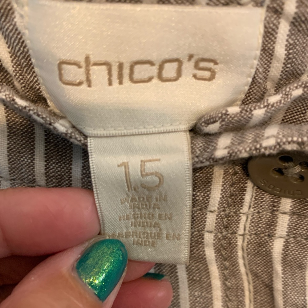 Chico's Linen Brown and White Striped Chinos - Picture 3 of 9